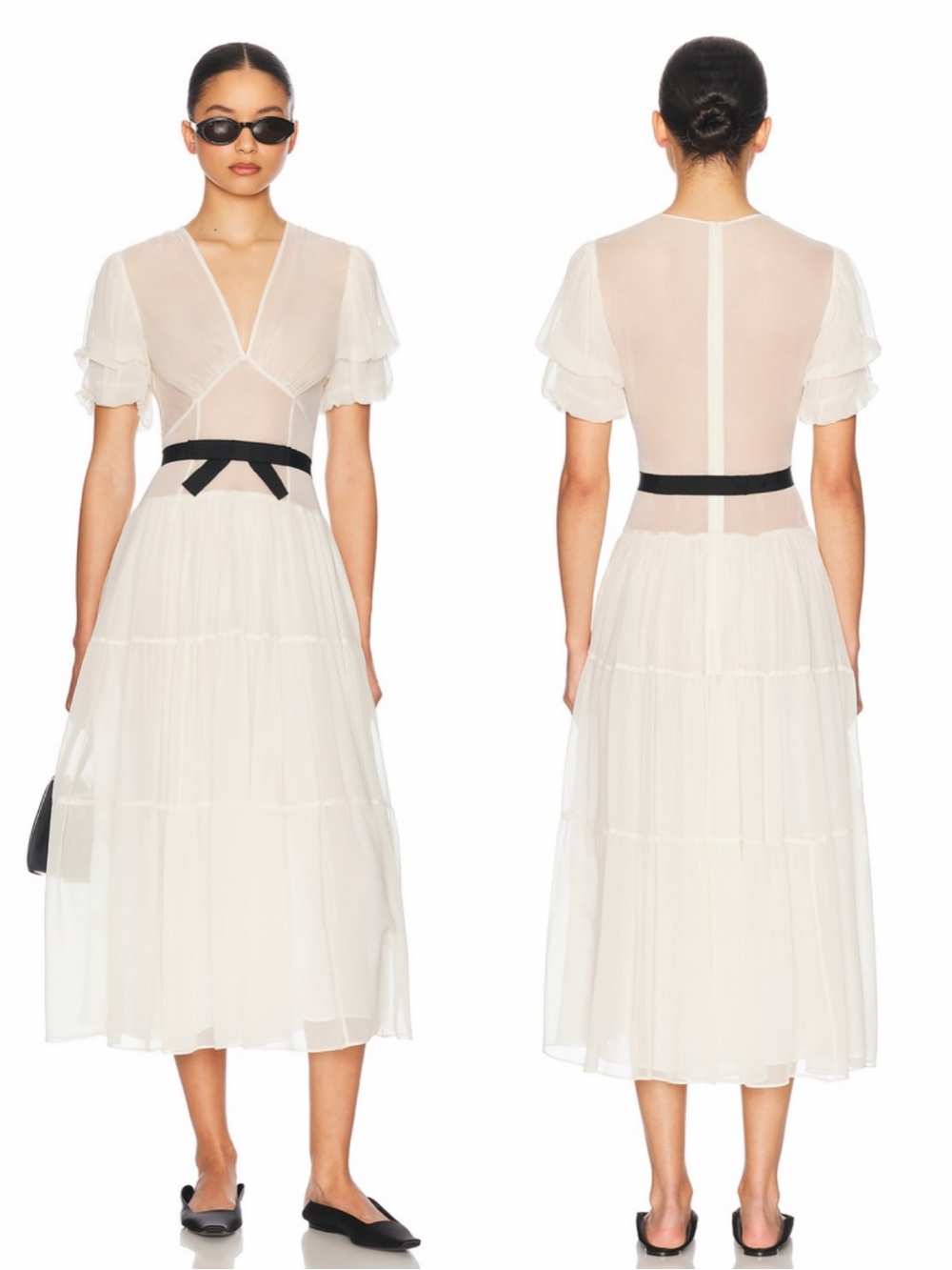 Helsa The Sasha Midi Dress in Silk Chiffon Vintage White Size XS